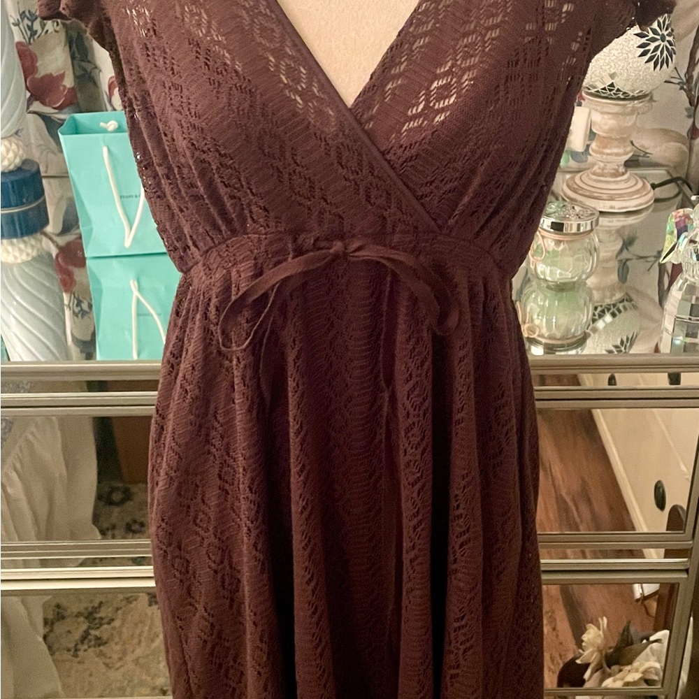 Vintage AnnTaylor Loft Empire, V-neck, Crochet Dress Fully Lined. 6. Pretty! - Picture 2 of 8